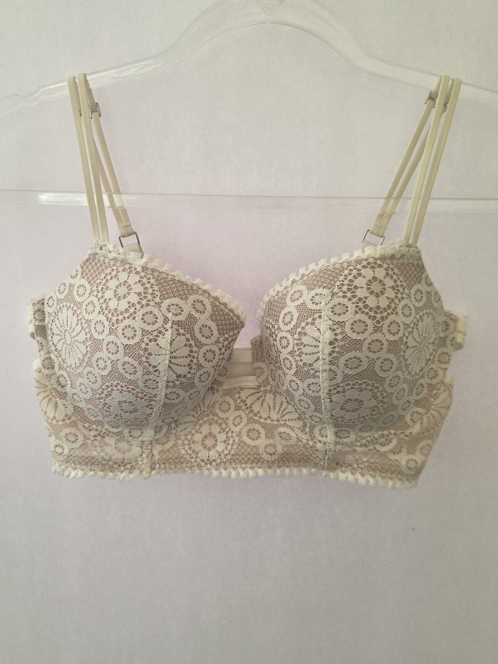 aerie Ivory Balconette Lace Bra with Double Straps